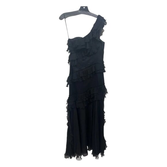 New AMUR Harlow Maxi Dress in Black Silk Sheer Formal One Shoulder Gown Size 4 - Picture 9 of 10